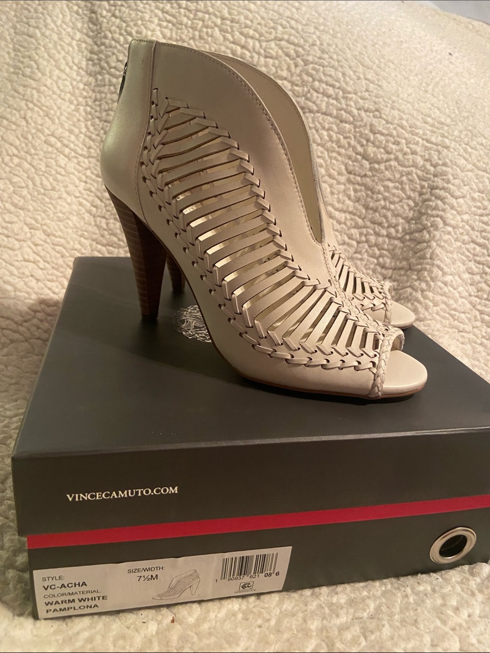 Vince Camuto Warm White Woven Peep-Toe Heel Booties - Neutral Leather